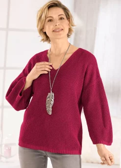 Discount BADER Pullover mit Struktur in Waffeloptik KIRSCHROT