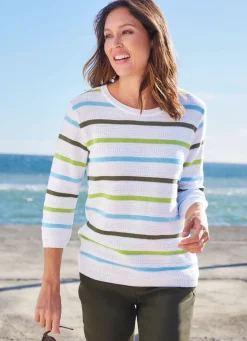 Clearance BADER Pullover mit Strukturmuster im Mix WEISS-GRÜN-BLEU