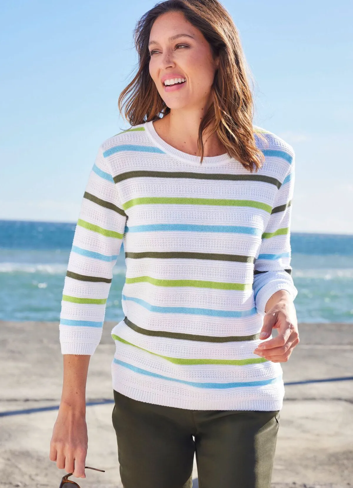 Clearance BADER Pullover mit Strukturmuster im Mix WEISS-GRÜN-BLEU