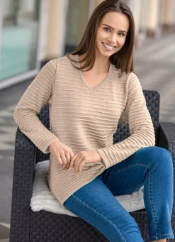 New BADER Pullover mit Strukturstreifen BEIGE-SAND