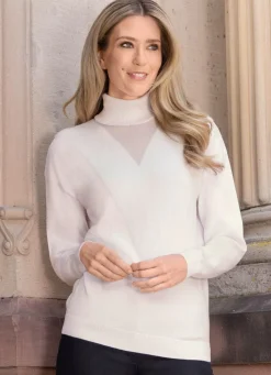 Best laurakent Pullover mit transparentem Einsatz am Dekolleté WOLLWEISS