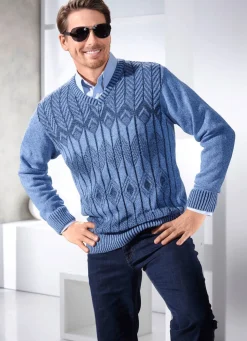 BADER Pullover mit V-Ausschnitt in 2 Farben JEANSBLAU MELIERT