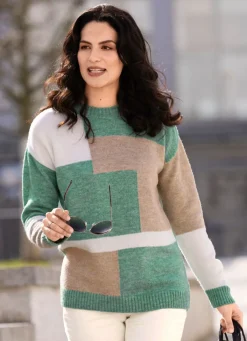 BADER Pullover mit weichem Griff MINT-ECRU-TAUPE