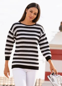 Clearance BADER Pullover mit Zackendessin SCHWARZ-ECRU