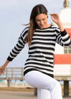 Clearance BADER Pullover mit Zackendessin SCHWARZ-ECRU