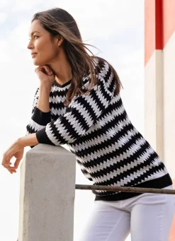 Clearance BADER Pullover mit Zackendessin SCHWARZ-ECRU