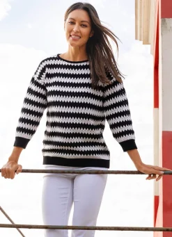 Clearance BADER Pullover mit Zackendessin SCHWARZ-ECRU