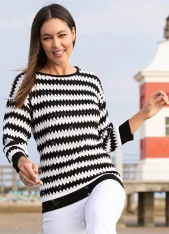 Clearance BADER Pullover mit Zackendessin SCHWARZ-ECRU