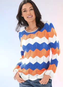 Sale BADER Pullover mit Zackenringeln ECRU-JEANSBLAU-APRICOT