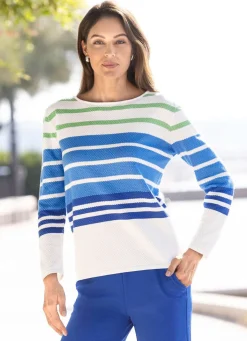 Outlet BADER Pullover mit zartem Strukturmuster ECRU-BLAU-GRÜN