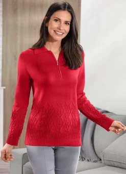 Clearance BADER Pullover mit Zopf- und Flechtstrukturen ROT