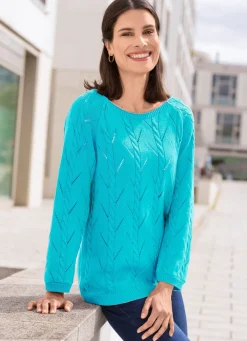 BADER Pullover mit Zopfstrukturen und Ajourmustermix TÜRKIS