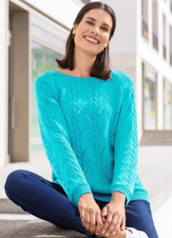 BADER Pullover mit Zopfstrukturen und Ajourmustermix TÜRKIS