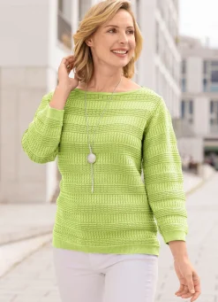 Outlet BADER Pullover mit Zöpfchen- und Strukturstreifen PISTAZIE