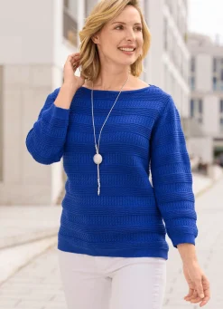 BADER Pullover mit Zöpfchen- und Strukturstreifen ROYALBLAU