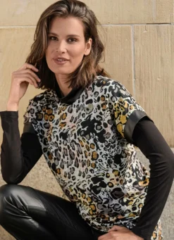 Sale KLAUS MODELLE MADE IN GERMANY Pullunder im Materialmix SCHWARZ-MESSING-MULTICOLOR
