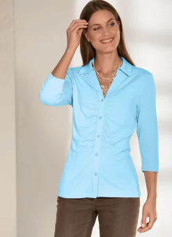 BADER Raffinierte Shirtbluse mit Polokragen in 3 Farben HELLBLAU