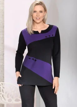 Online BADER Raffiniertes Sweatshirt mit V-Schlitz SCHWARZ-LILA