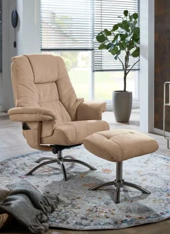 Sale BADER Relax-Sessel mit Hocker und Gestell aus Metall BEIGE