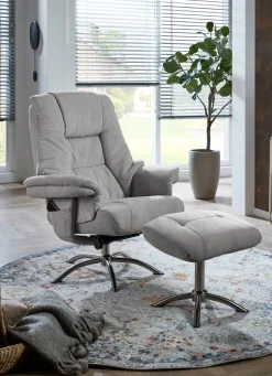 Outlet BADER Relax-Sessel mit Hocker und Gestell aus Metall HELLGRAU