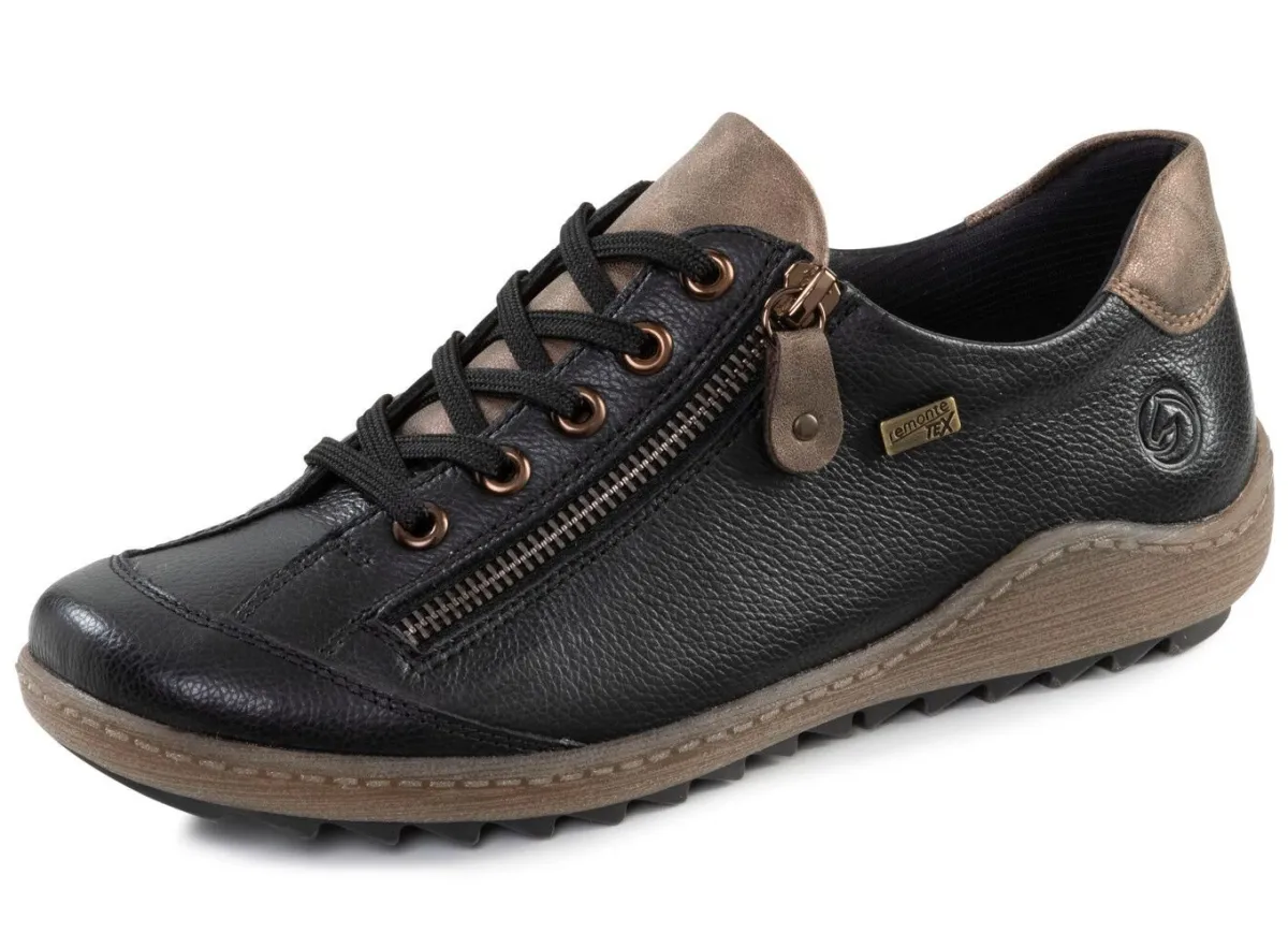 Best Remonte , bequeme Damen-Sneaker, Weite G, mit herausnehmbarem Fußbett SCHWARZ-BRAUN