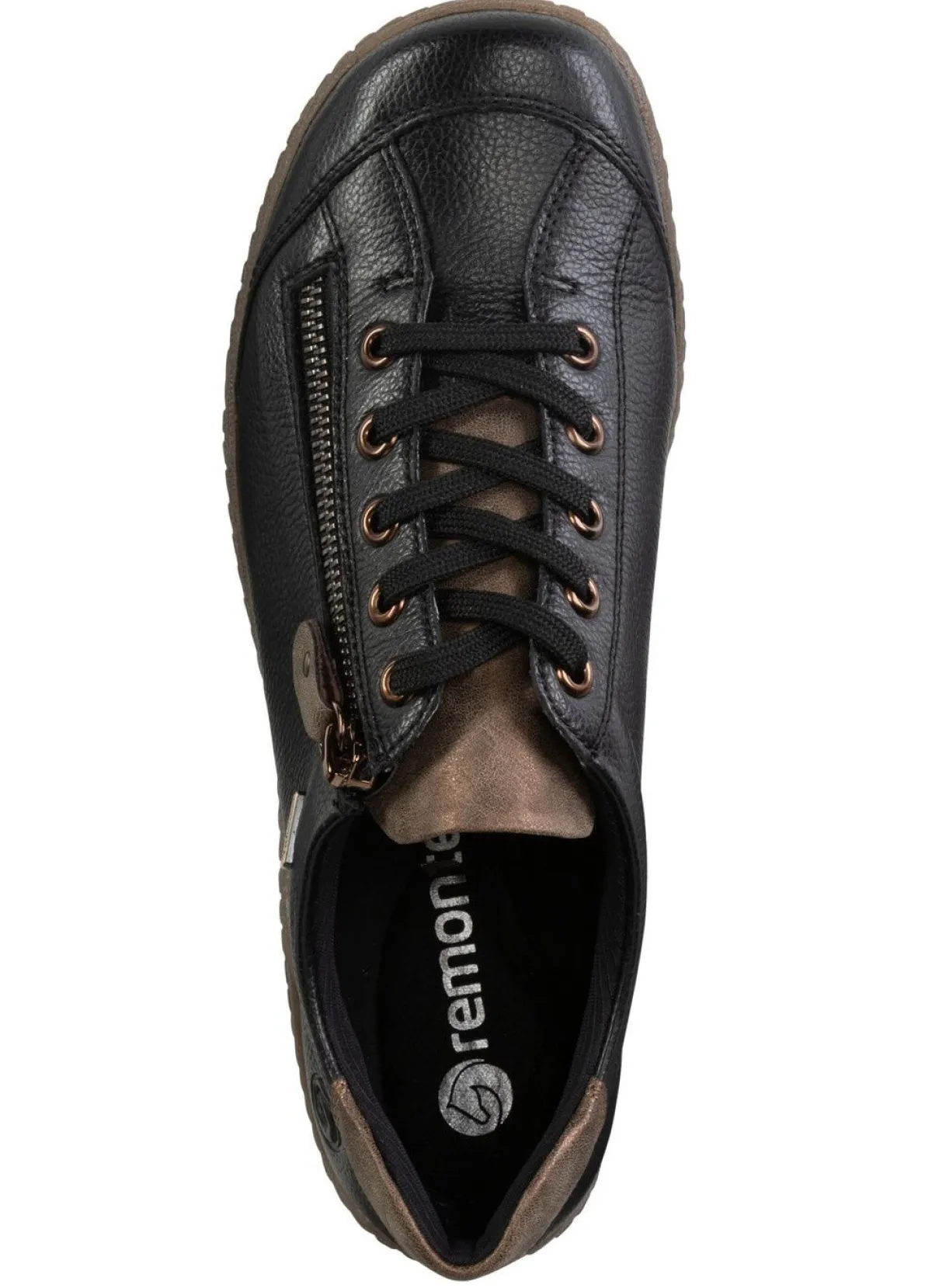 Best Remonte , bequeme Damen-Sneaker, Weite G, mit herausnehmbarem Fußbett SCHWARZ-BRAUN