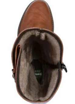 Hot Remonte , gefütterte Damen-Stiefel, Winterschuhe, Weite G, mit Lammfell COGNAC