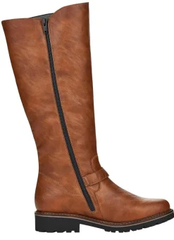 Hot Remonte , gefütterte Damen-Stiefel, Winterschuhe, Weite G, mit Lammfell COGNAC