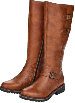 Hot Remonte , gefütterte Damen-Stiefel, Winterschuhe, Weite G, mit Lammfell COGNAC