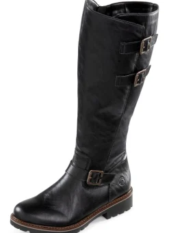 Hot Remonte , gefütterte Damen-Stiefel, Winterschuhe, Weite G, mit Lammfell SCHWARZ