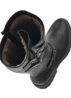 Hot Remonte , gefütterte Damen-Stiefel, Winterschuhe, Weite G, mit Lammfell SCHWARZ