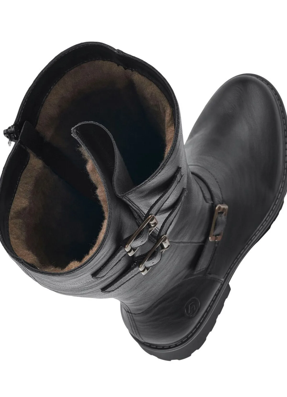 Hot Remonte , gefütterte Damen-Stiefel, Winterschuhe, Weite G, mit Lammfell SCHWARZ