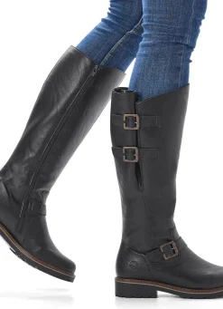 Hot Remonte , gefütterte Damen-Stiefel, Winterschuhe, Weite G, mit Lammfell SCHWARZ