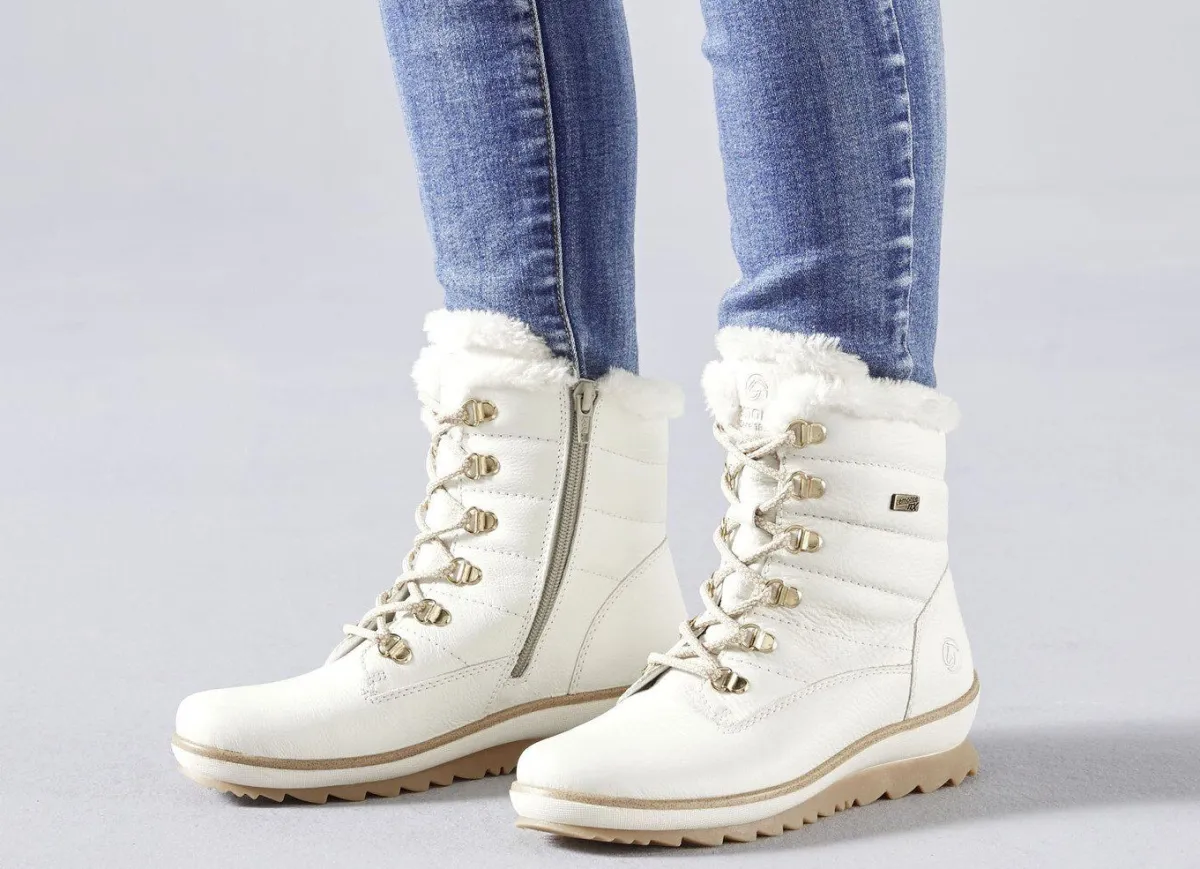Sale Remonte , gefütterte Damen-Stiefeletten, Winterschuhe, Weite G, mit Lammwolle NATURWEISS