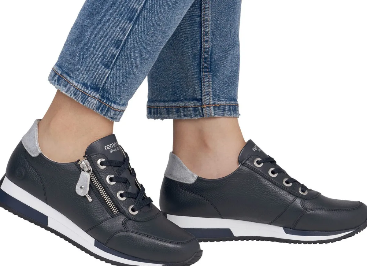 Outlet Remonte Schnür-Sneaker mit silberfarben schimmerndem Kontrast-Besatz MARINE