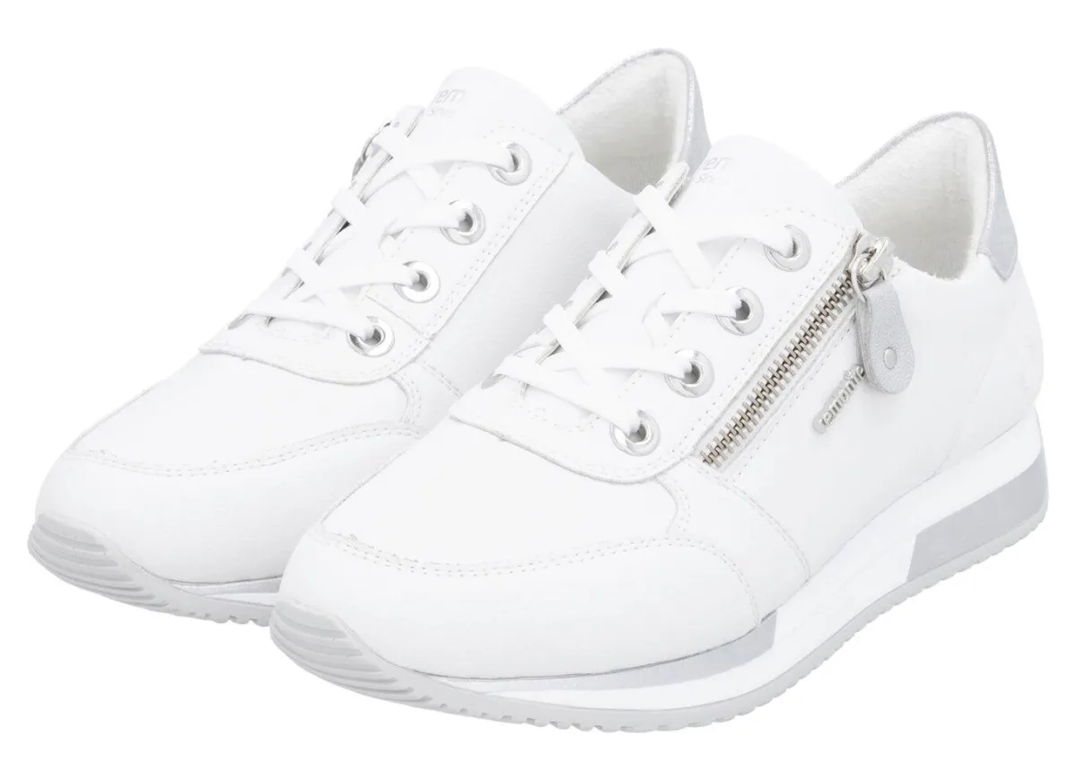 Remonte Schnür-Sneaker mit silberfarben schimmerndem Kontrast-Besatz WEISS