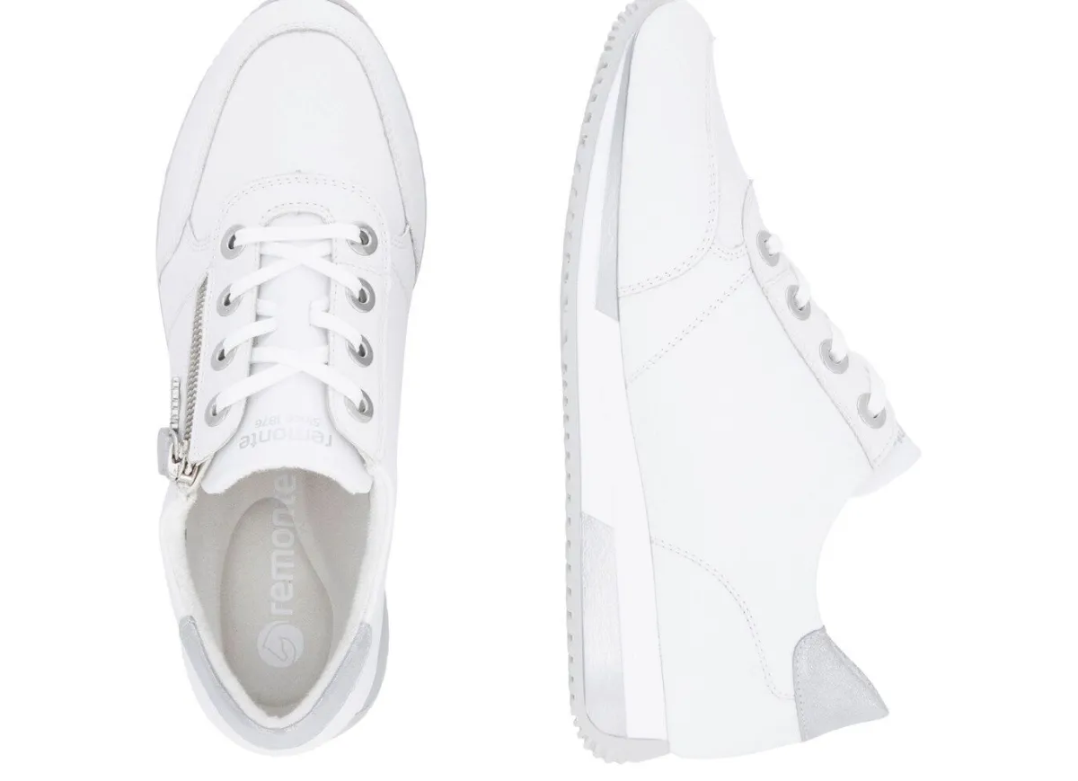 Remonte Schnür-Sneaker mit silberfarben schimmerndem Kontrast-Besatz WEISS
