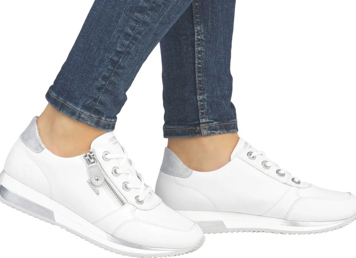 Remonte Schnür-Sneaker mit silberfarben schimmerndem Kontrast-Besatz WEISS