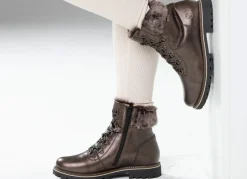 Best Remonte Schnür-Stiefelette mit Plüschkragen DUNKELBRONZE
