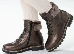 Best Remonte Schnür-Stiefelette mit Plüschkragen DUNKELBRONZE