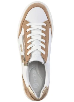 Discount Remonte Sneaker aus Nappa- und Veloursleder mit Metallic-Besatz SAND-WEISS-GOLD