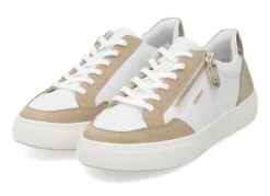 Discount Remonte Sneaker aus Nappa- und Veloursleder mit Metallic-Besatz SAND-WEISS-GOLD