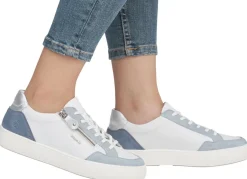 Discount Remonte Sneaker aus Nappa- und Veloursleder mit Metallic-Besatz BLAU-WEISS-SILBER