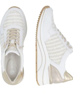New Remonte , sportliche Damen-Sneaker, Weite H, mit herausnehmbarem Fußbett WEISS-GOLD