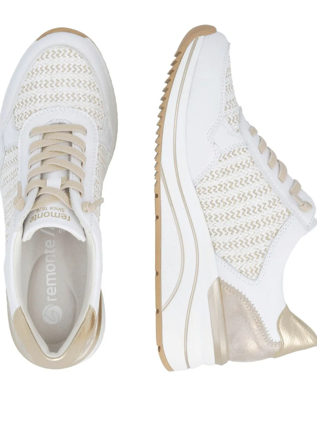 New Remonte , sportliche Damen-Sneaker, Weite H, mit herausnehmbarem Fußbett WEISS-GOLD