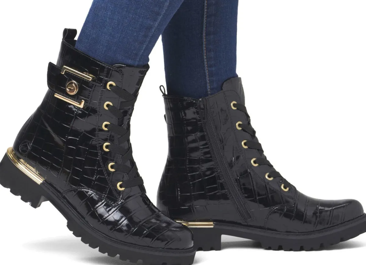 Online Remonte , stylische Damen-Stiefeletten, Winterschuhe, Weite G, mit herausnehmbarem Fußbett SCHWARZ-GOLD