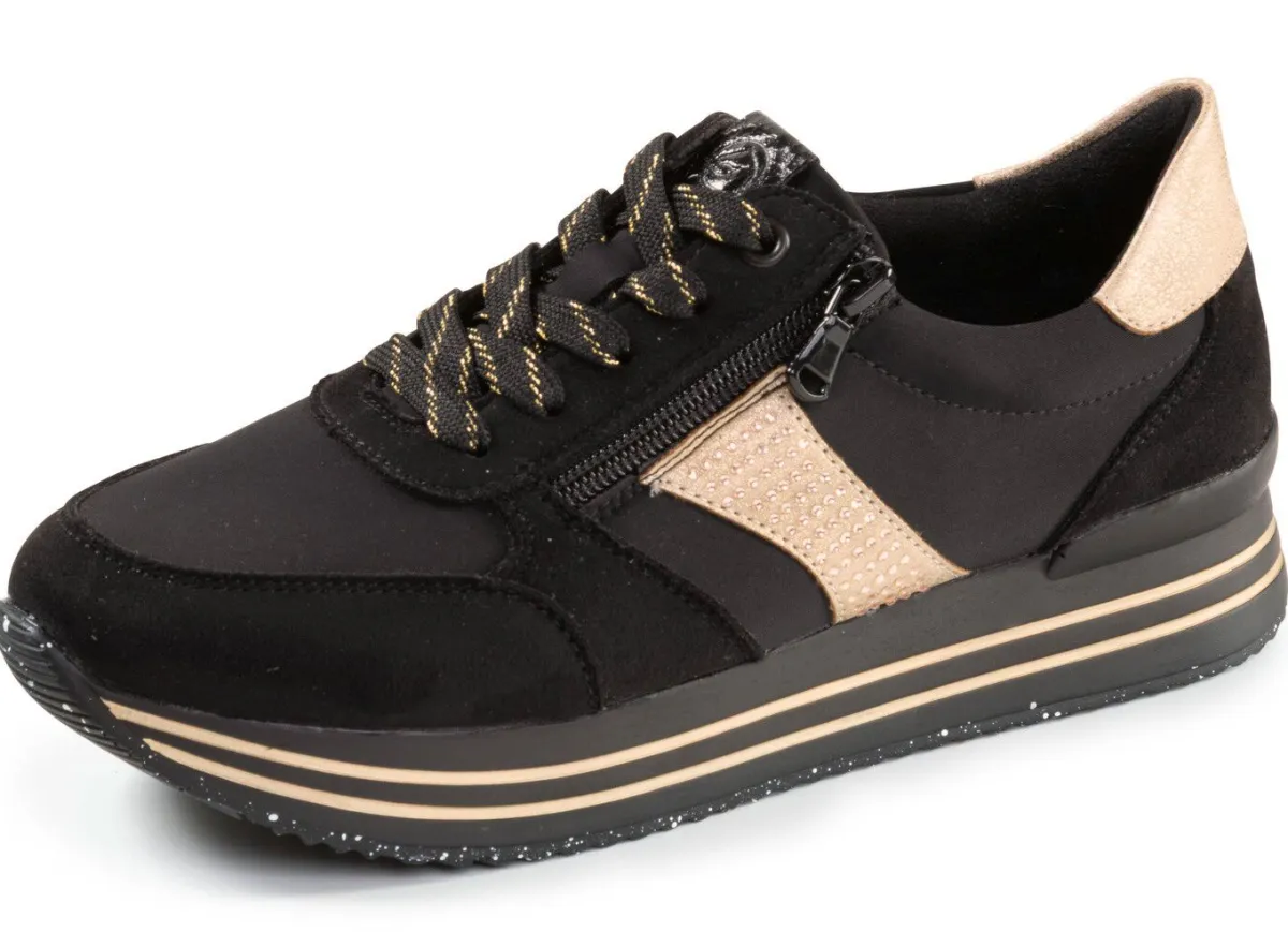 Clearance Remonte , trendige Damen-Sneaker, Weite G, mit herausnehmbarem Fußbett SCHWARZ-GOLD
