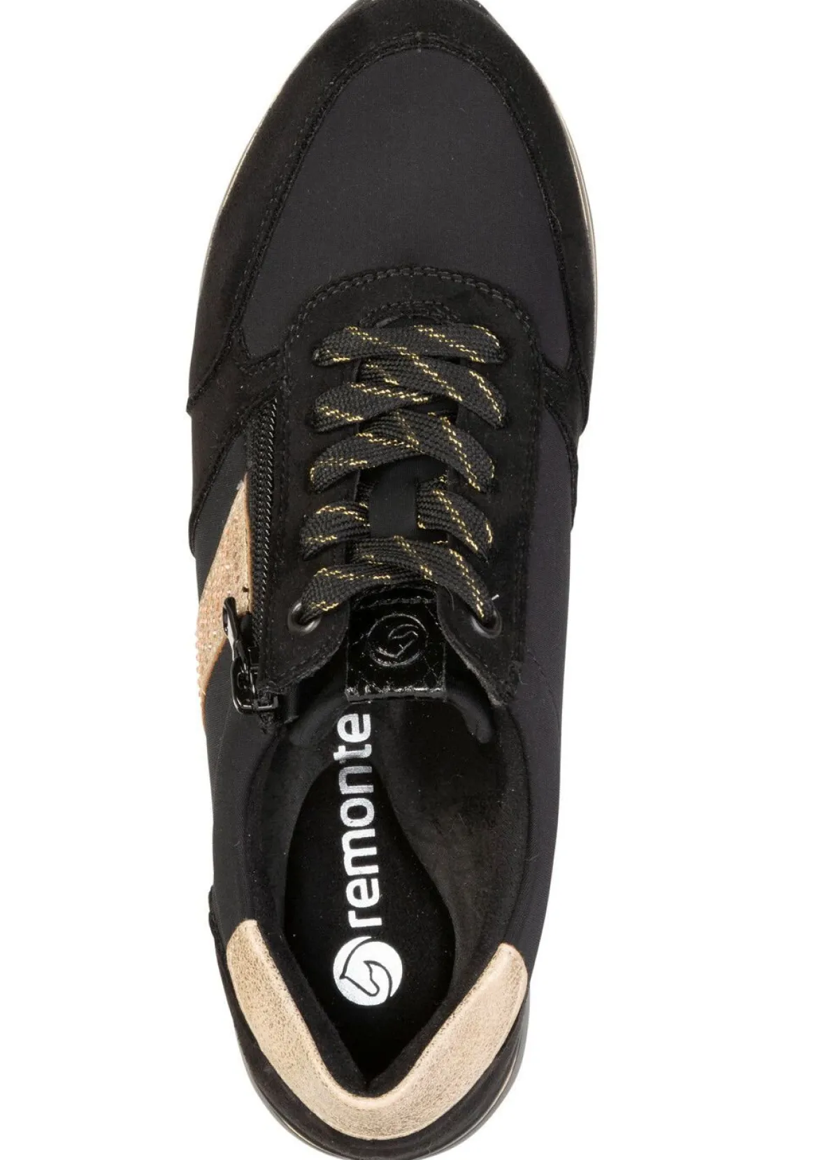 Clearance Remonte , trendige Damen-Sneaker, Weite G, mit herausnehmbarem Fußbett SCHWARZ-GOLD