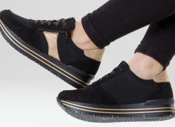 Clearance Remonte , trendige Damen-Sneaker, Weite G, mit herausnehmbarem Fußbett SCHWARZ-GOLD