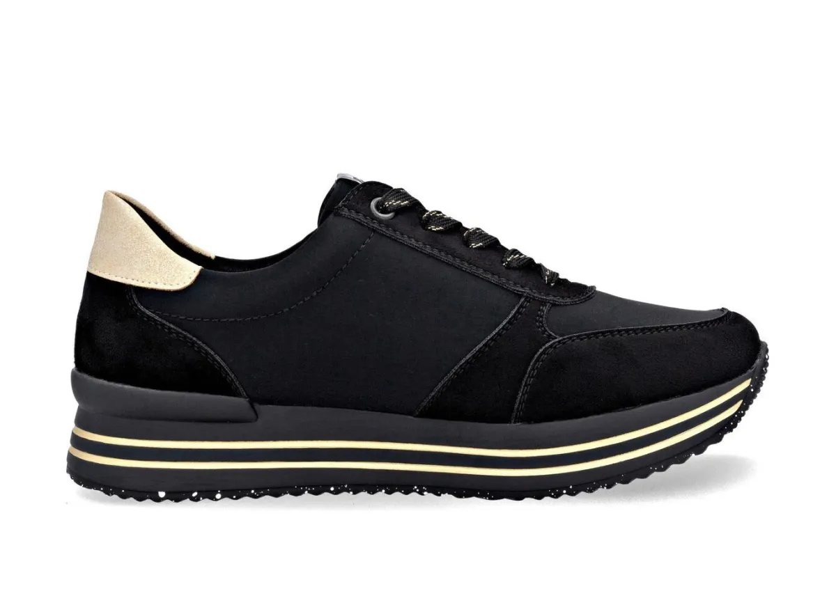 Clearance Remonte , trendige Damen-Sneaker, Weite G, mit herausnehmbarem Fußbett SCHWARZ-GOLD